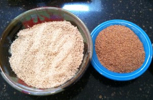 Ground sunflower seeds (left) and ground flax seeds (right)